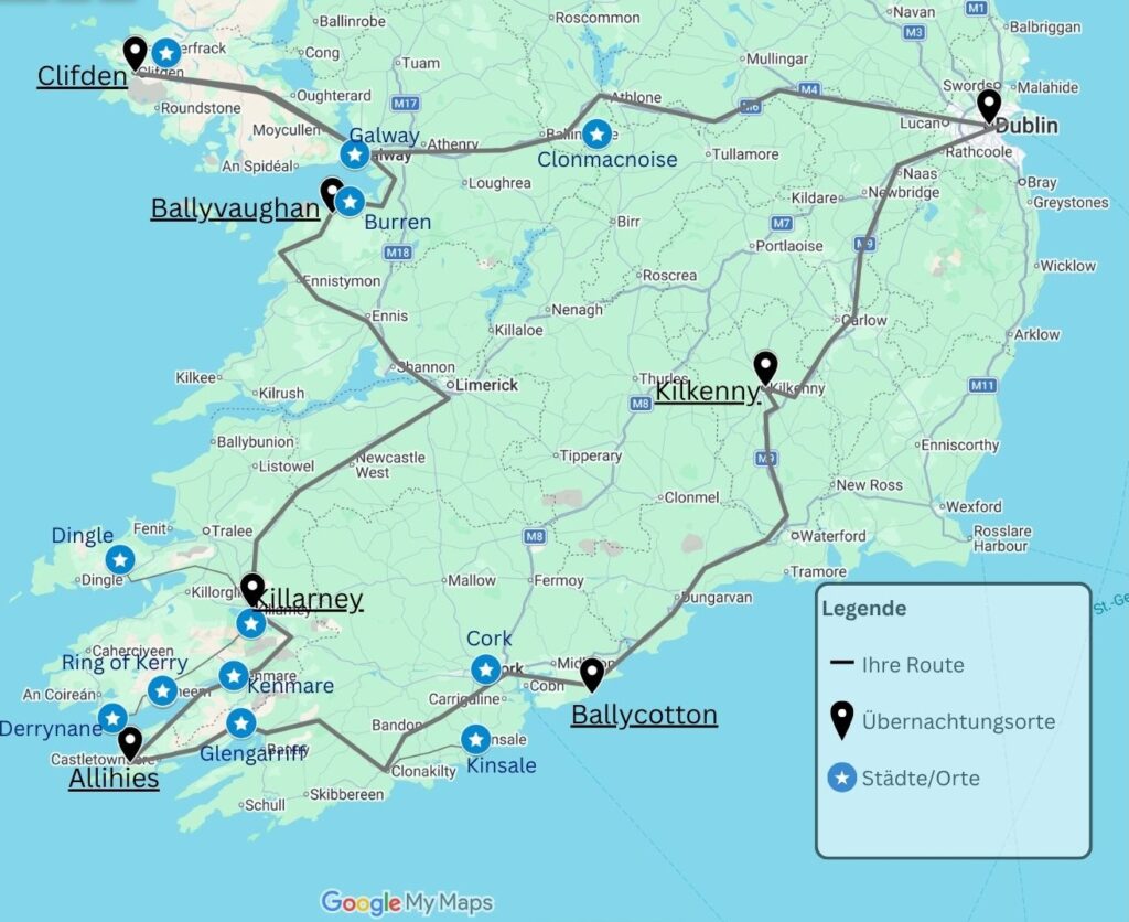 Karte: Irland entdecken: Highlights und verborgene Schätze (familienfreundlich adaptierbar)