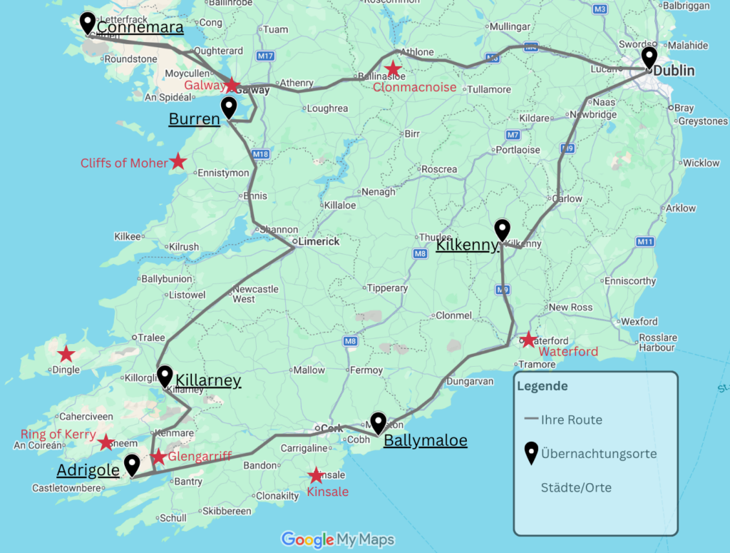 Übersichtkarte Irlandreise