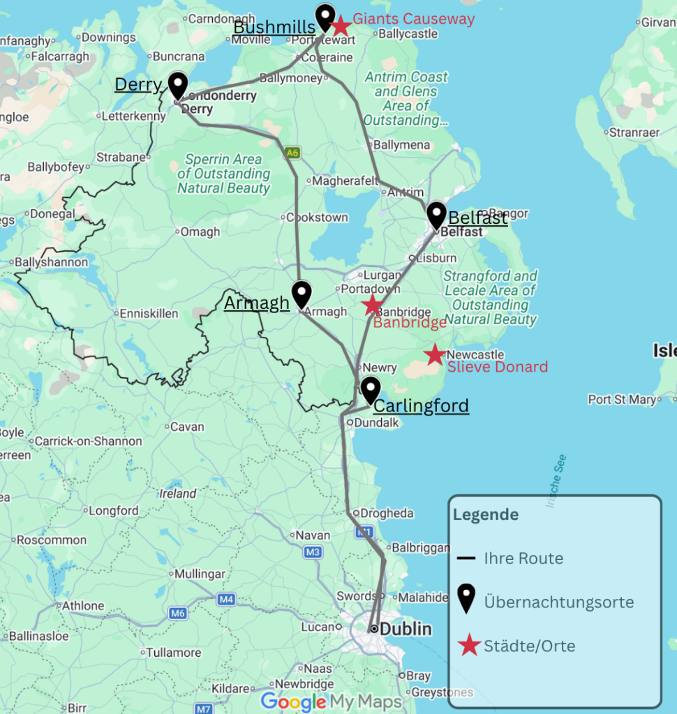 Übersichtskarte Nordirlandreise