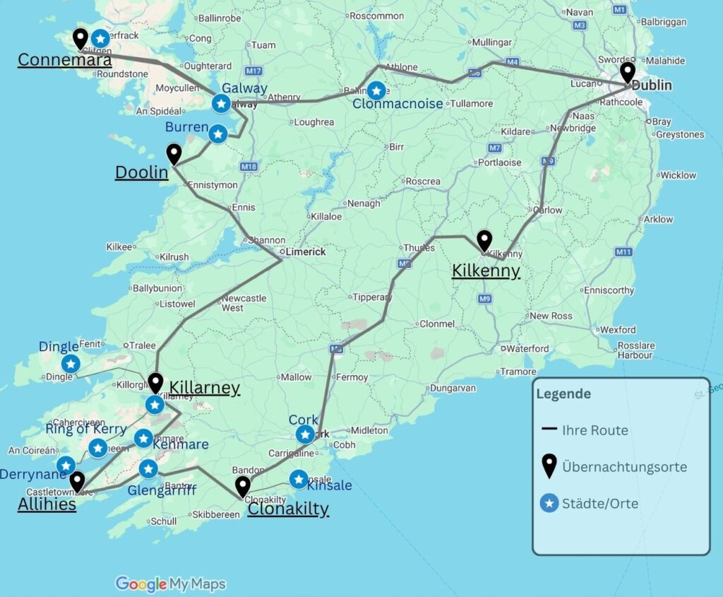 Karte: Irlandreise 2026: Herbstgenuss entlang der schönsten Routen