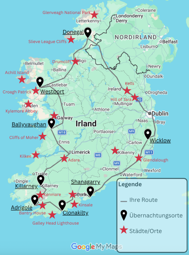 Übersichtskarte Irlandreise