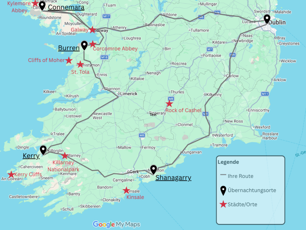 Übersichtskarte Irlandreise